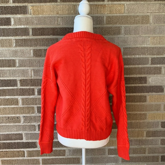 Cabi 5449 Orange Citrus Chunky Cable Knit Cardigan Sweater Button Up Medium - Picture 7 of 13
